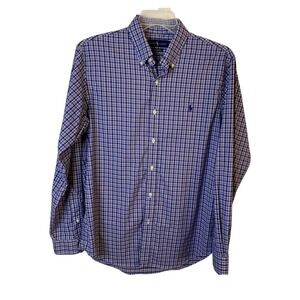 Ralph Lauren Classic Fit Performance Shirt Men's L Blue Plaid Button Up Stretch